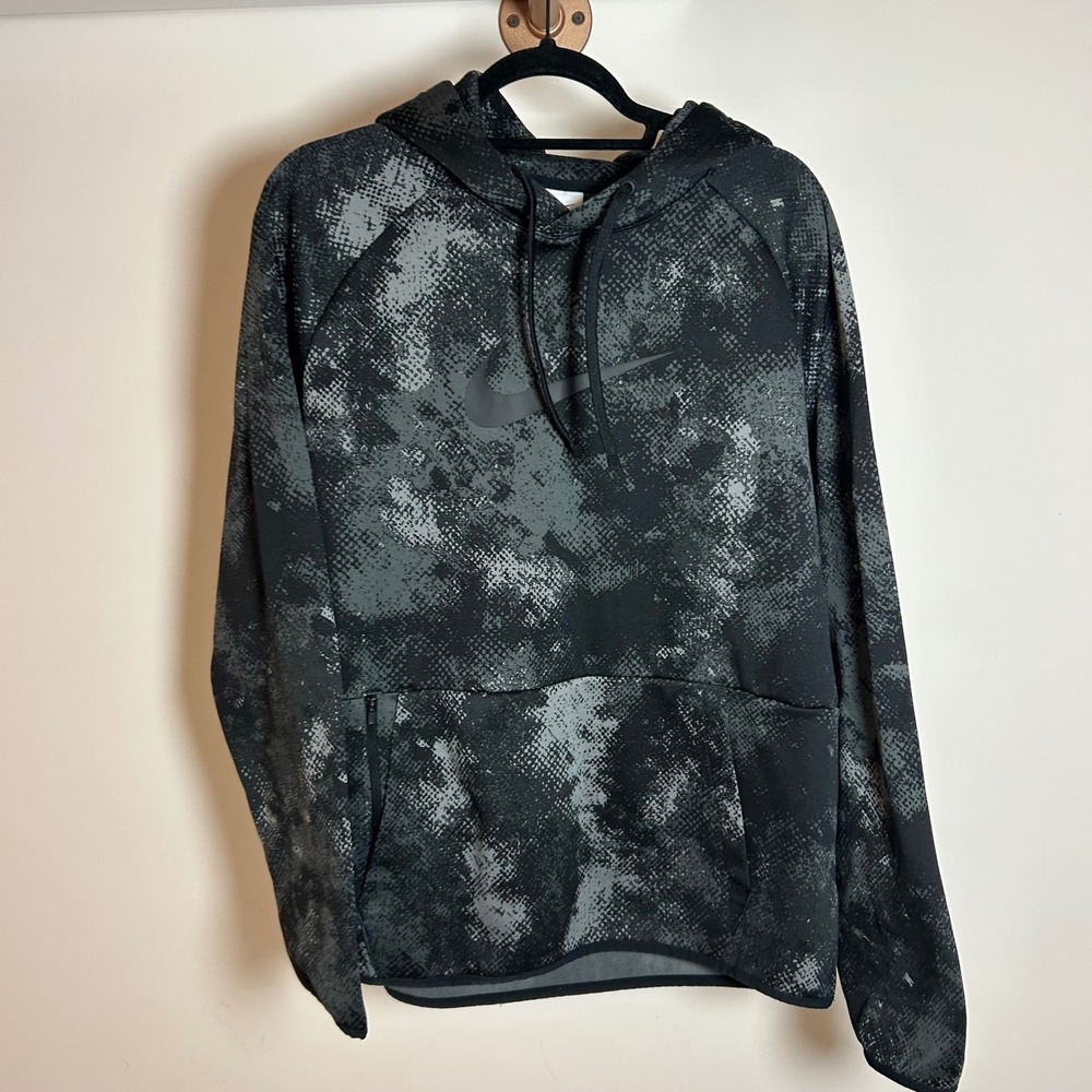 Nike Mens Therma-FIT Hoodie Black Grey Abstract Camo Pullover Large DQ4842-010